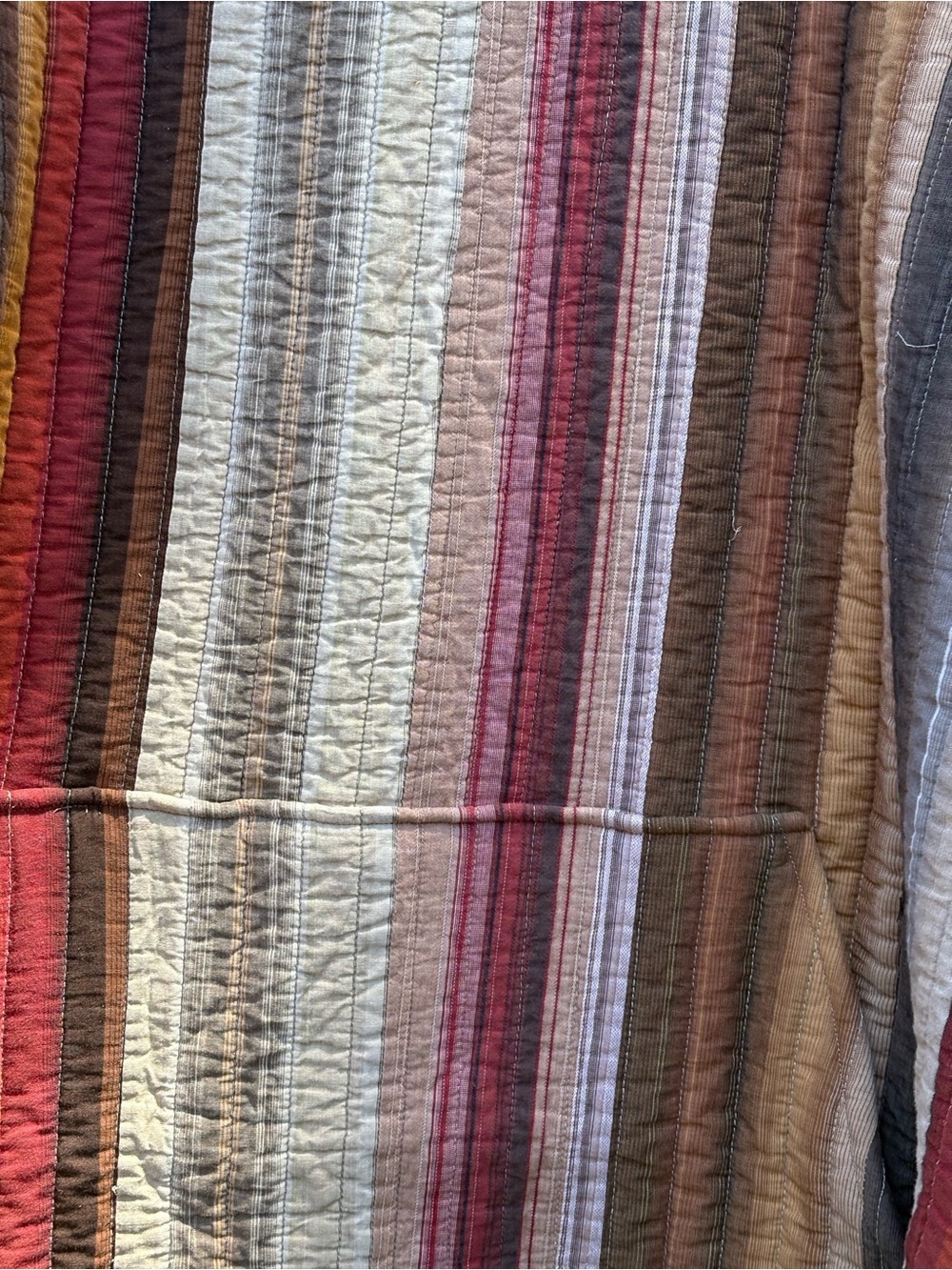 XXL mens/3x woman’s Striped Hooded Quilted Upcycled Pullover - Earth Tones - Picture 7 of 9
